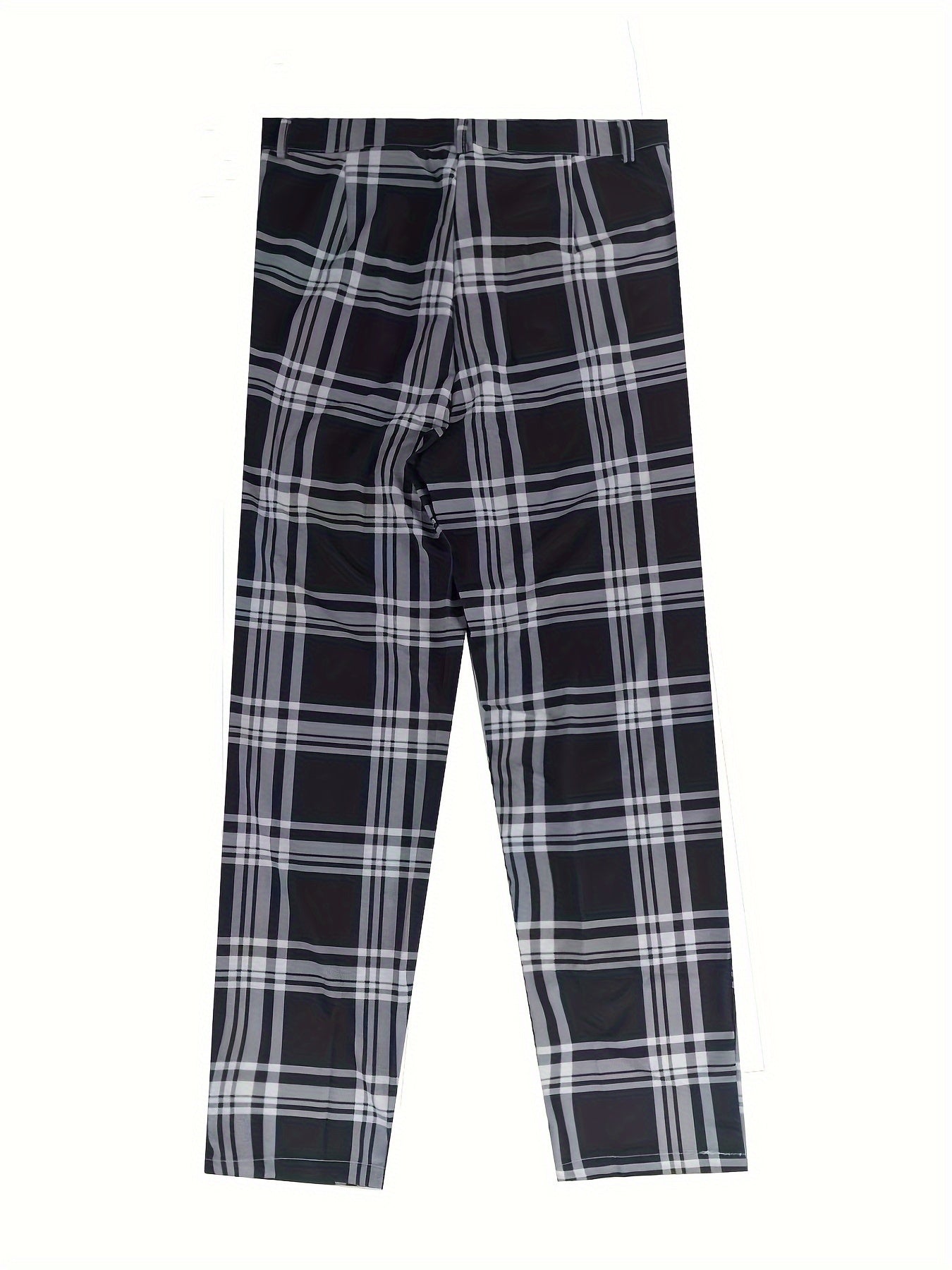 Men's Classic Fashion Plaid Slim Fit Trousers, Geometric Pattern, Regular Length, Stretch Polyester, Casual Style, with Pockets, Straight Leg, Slim Fit, for Business, Formal Parties, and Daily Wear