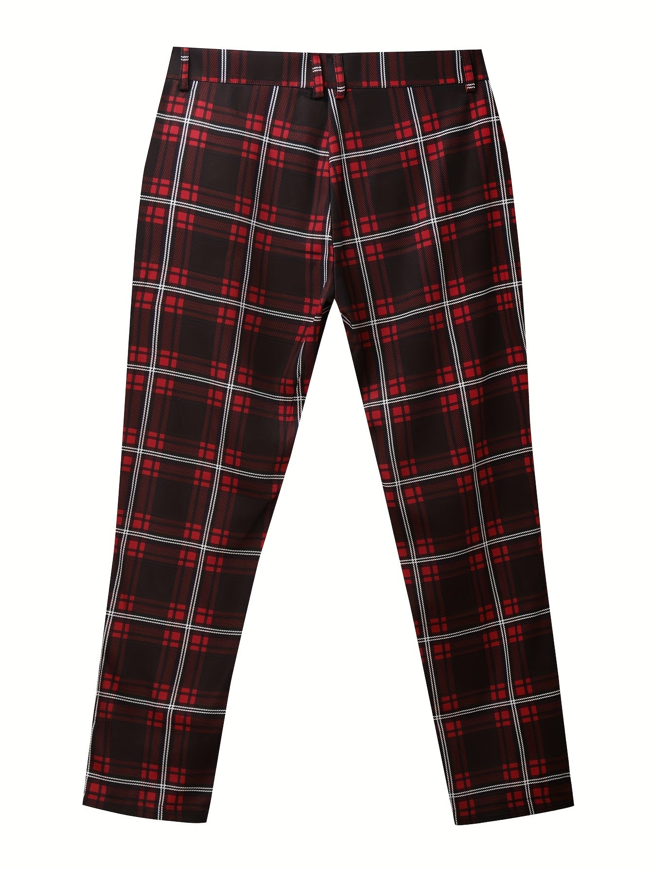 Elegant Plaid Slacks, Men's Casual Stretch Vintage Style Slightly Stretch Dress Pants