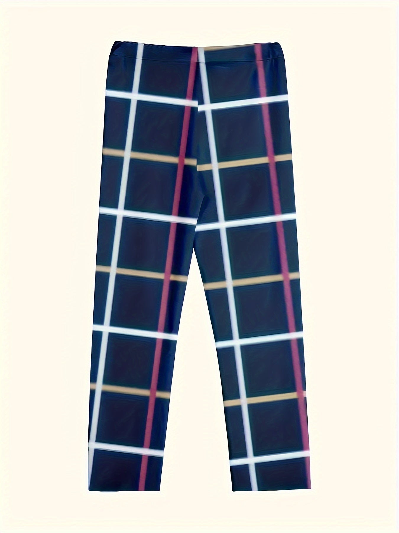 Men's Classic Fashion, Plaid Pattern Slim Fit & Cuffed Pants, Elegant Casual Trousers For Business, Party & Daily Wear